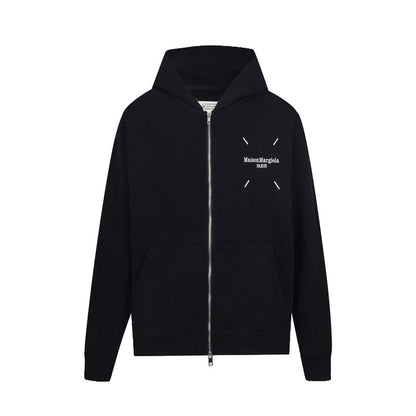Maison Margiela Four-Stitch Zip-Up Hoodie with Deconstructed Label Back Graphic