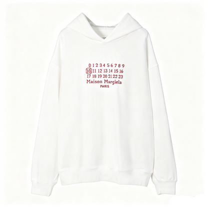 Maison Margiela Red Embroidered Numeric Sequence Pullover Hoodie — White