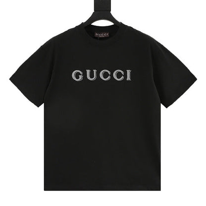Gucci Double-Image Letter Embroidery Short-Sleeve Top